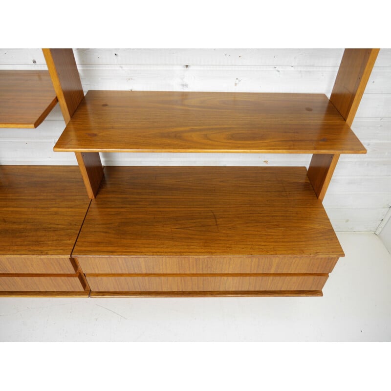 Vintage modular walnut shelf by Peter Petrides for Interna, Germany, 1960s