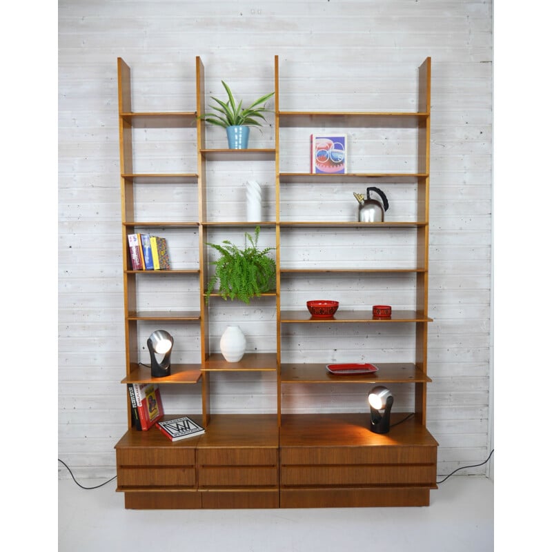 Vintage modular walnut shelf by Peter Petrides for Interna, Germany, 1960s