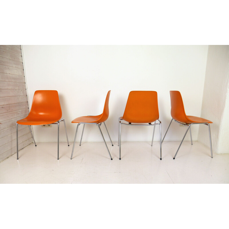 Set of 4 vintage Fiberglas Stacking Chairs by Georg Leowald for Wilkhahn, Germany, 1950s
