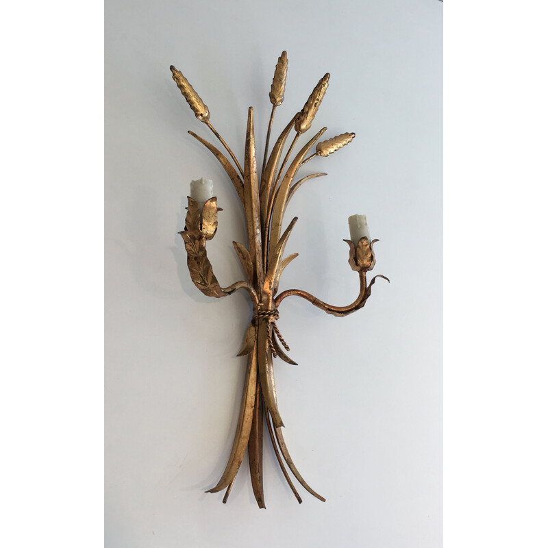 Pair of vintage gilt metal wall lamps, 1970