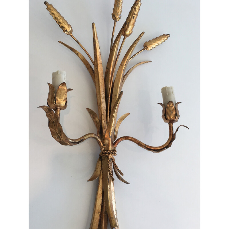 Pair of vintage gilt metal wall lamps, 1970