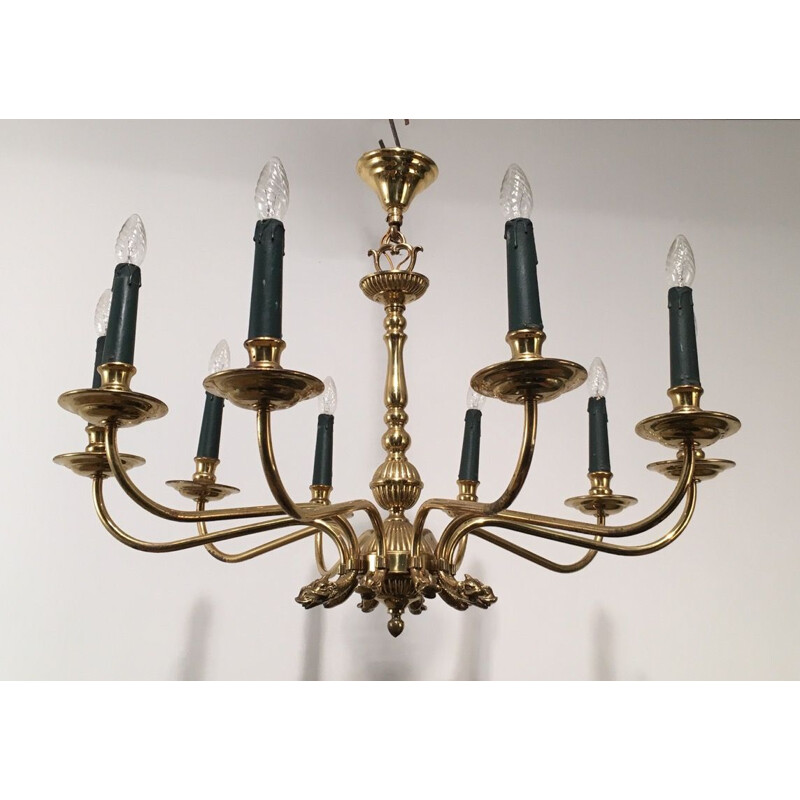 Vintage brass chandelier for Maison Jansen, 1940