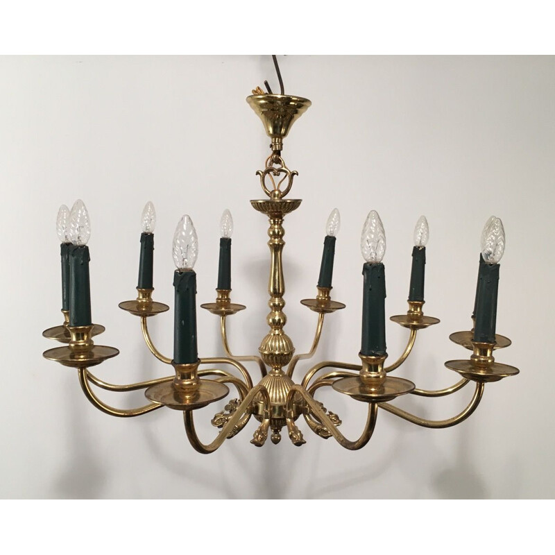 Vintage brass chandelier for Maison Jansen, 1940