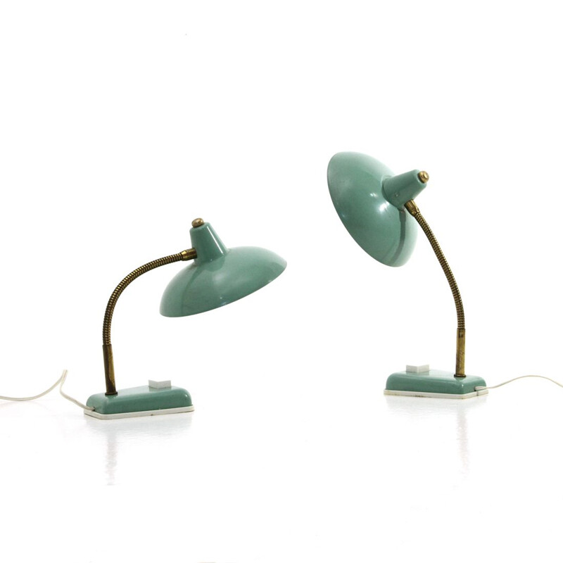Paire de lampes de table vintage vertes Italie 1950