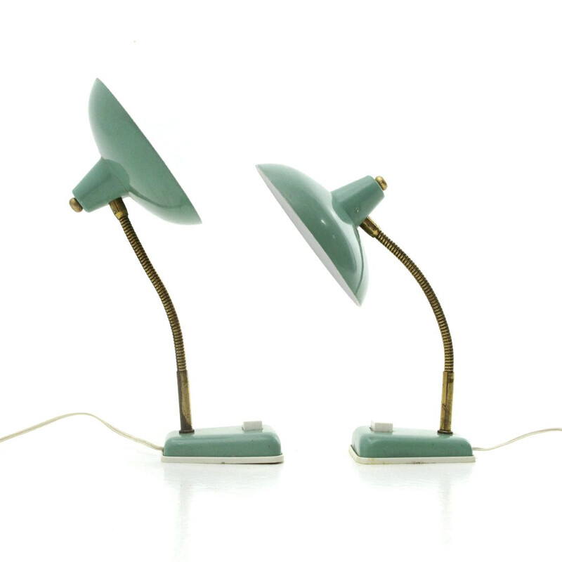 Pair of vintage green table lamps, Italian 1950s