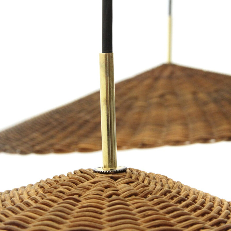 Pair of vintage pendant lamps with rattan shades, 1950s