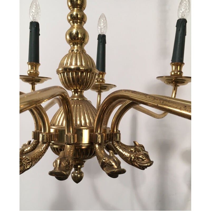 Vintage brass chandelier for Maison Jansen, 1940