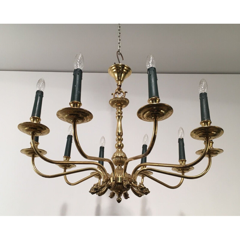 Vintage brass chandelier for Maison Jansen, 1940