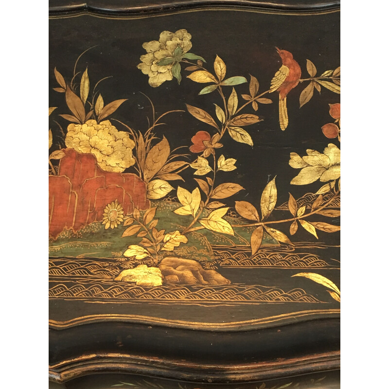 Vintage Lacquered Coffee Table with Neoclassical Floral Decoration 1940