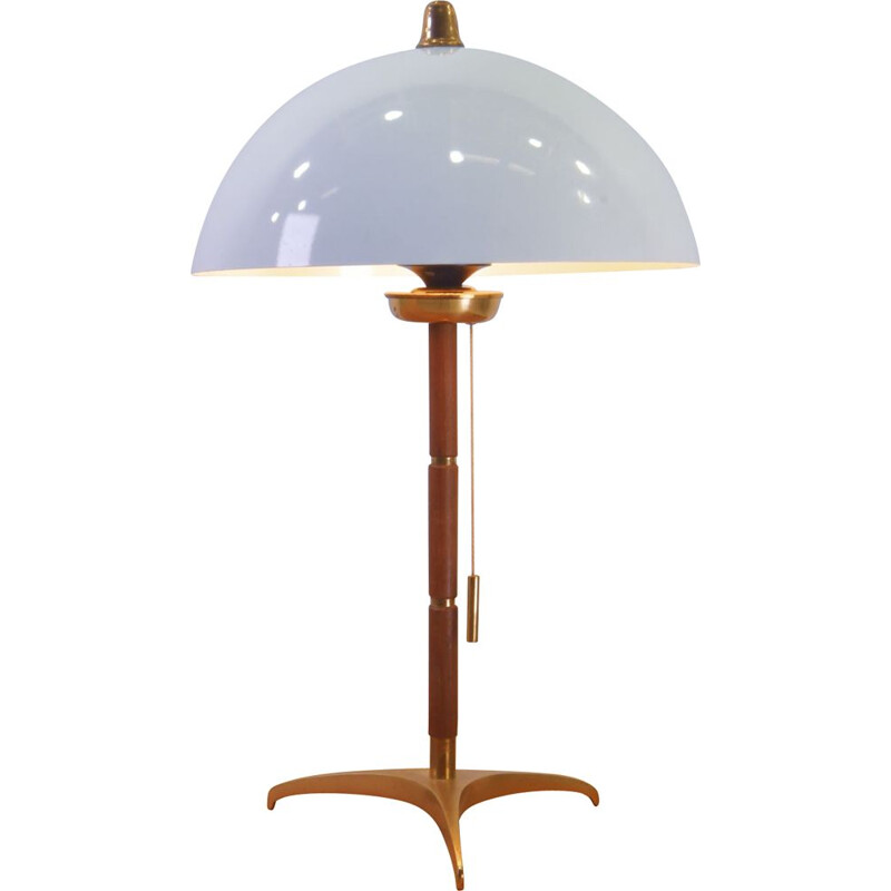 Vintage Brass Teak Mushroom Desk Lamp
