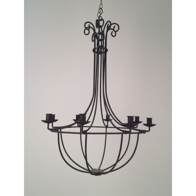 Vintage wrought iron cage chandelier, 1970