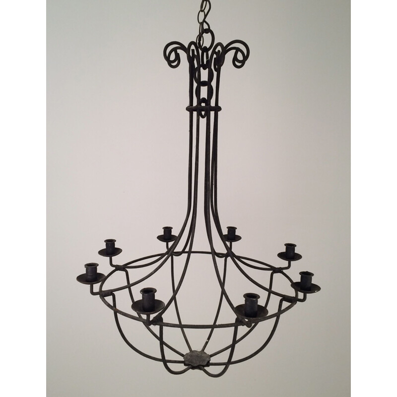 Candelabro de gaiola de ferro forjado Vintage, 1970