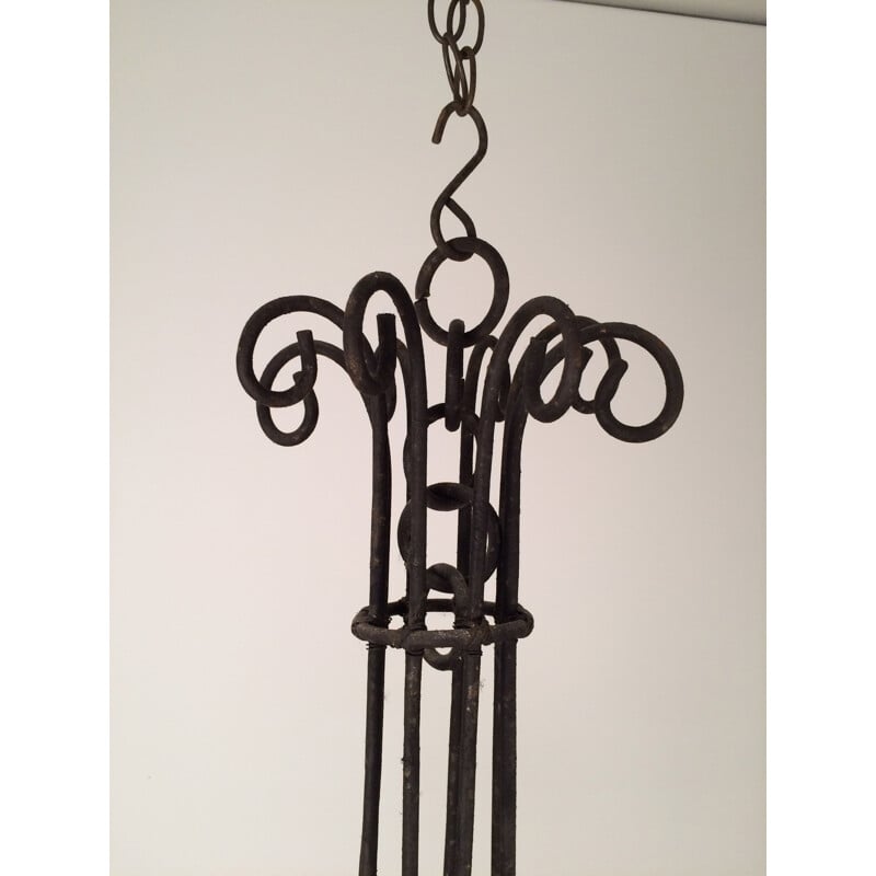 Vintage wrought iron cage chandelier, 1970