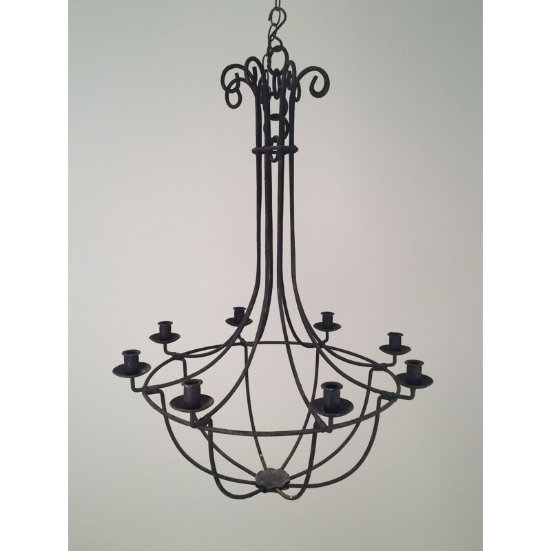 Candelabro de gaiola de ferro forjado Vintage, 1970