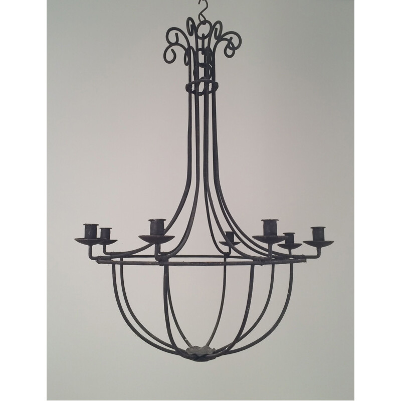 Vintage wrought iron cage chandelier, 1970