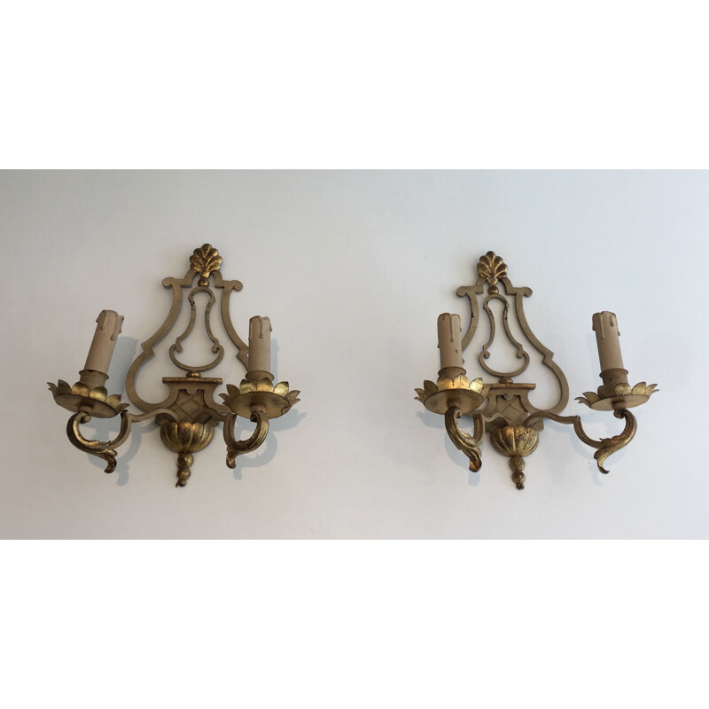 Pair of vintage wrought iron wall lamps, 1940