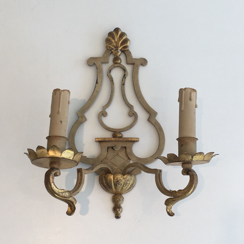 Pair of vintage wrought iron wall lamps, 1940