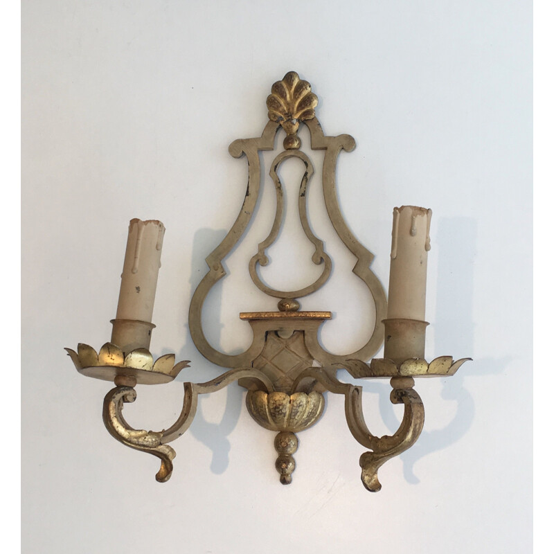 Pair of vintage wrought iron wall lamps, 1940