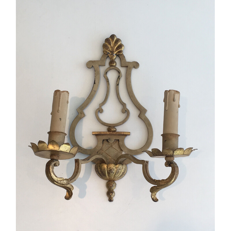 Pair of vintage wrought iron wall lamps, 1940