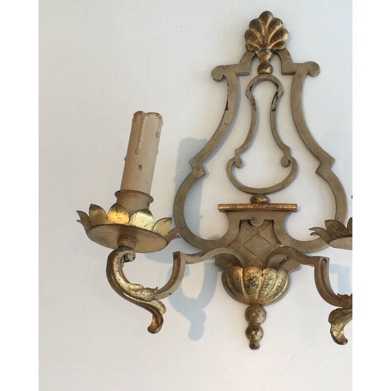 Pair of vintage wrought iron wall lamps, 1940