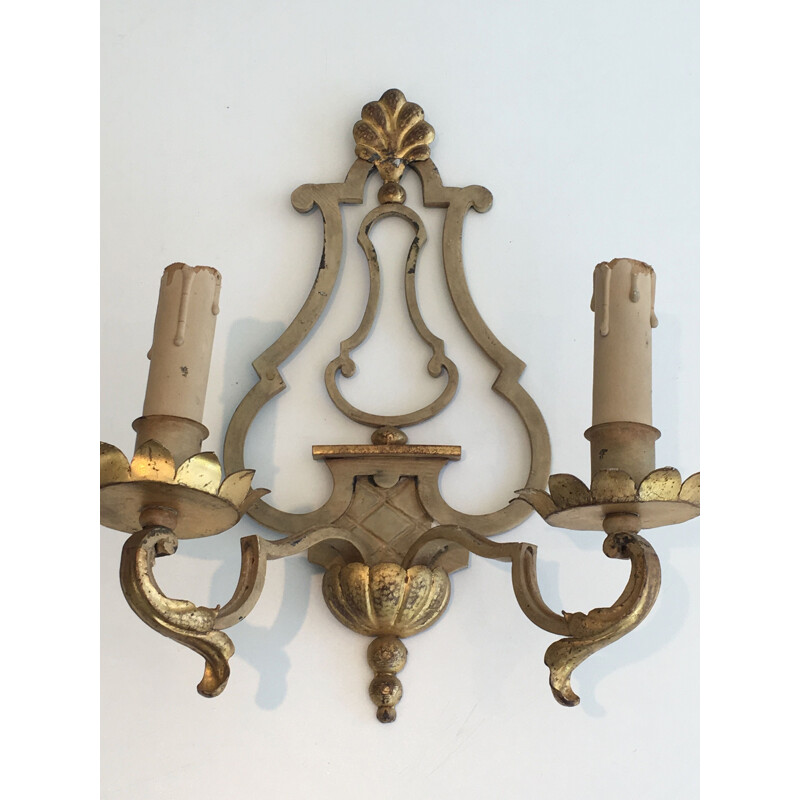 Pair of vintage wrought iron wall lamps, 1940