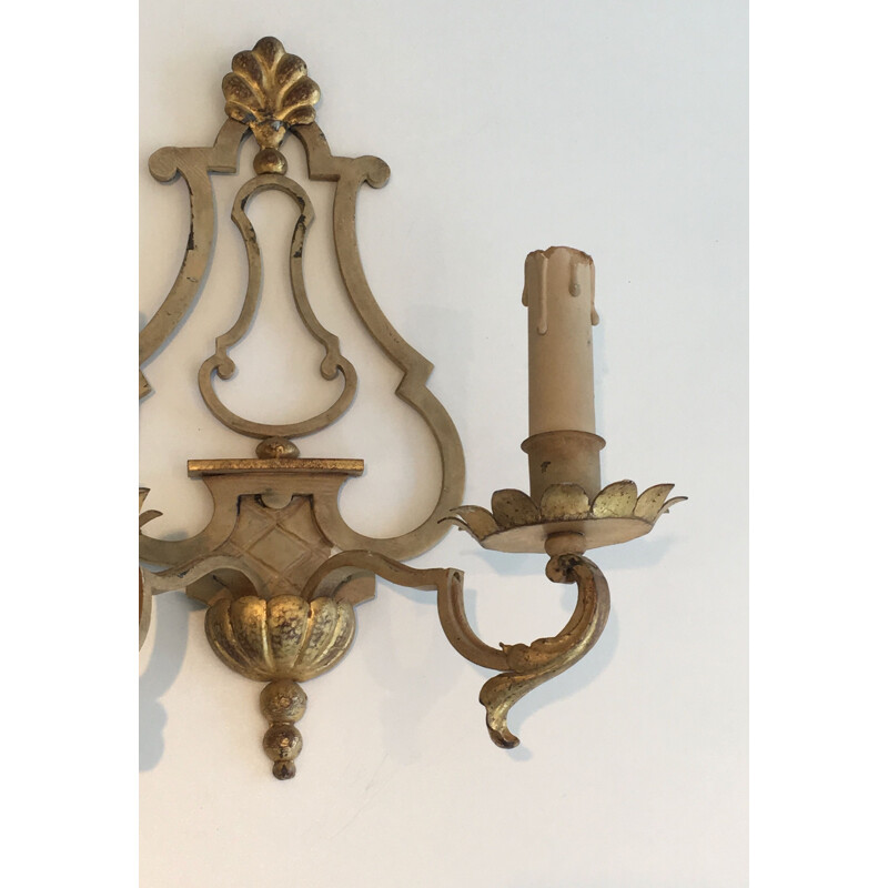 Pair of vintage wrought iron wall lamps, 1940