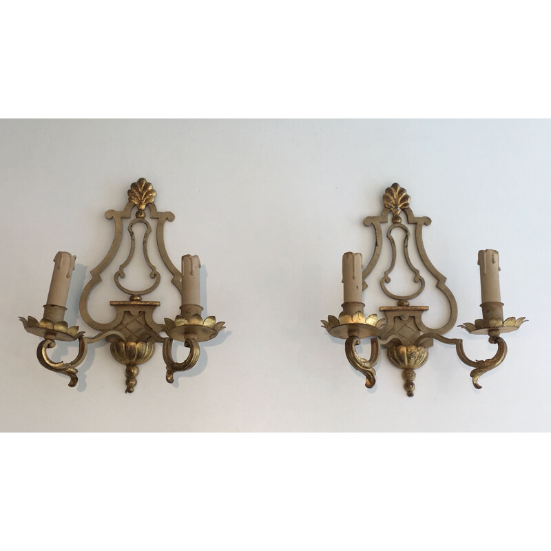 Pair of vintage wrought iron wall lamps, 1940