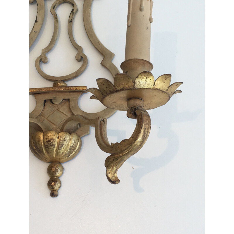 Pair of vintage wrought iron wall lamps, 1940