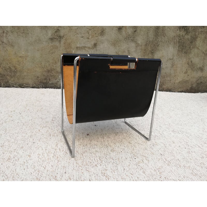 Vintage leather and chrome magazine rack by Brabantia, 1960