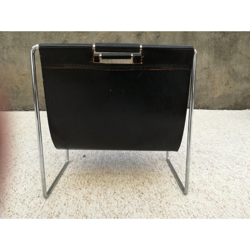 Vintage leather and chrome magazine rack by Brabantia, 1960