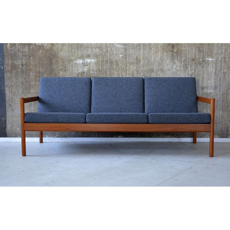 Magnus Olesen mid-century 3 seater sofa in teak and fabric, Kai KRISTIANSEN - 1960s