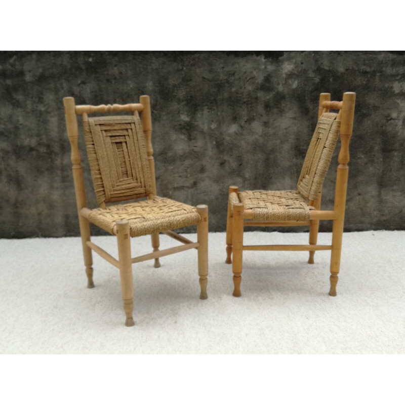 Paire de chaises vintage en bois et corde tréssée