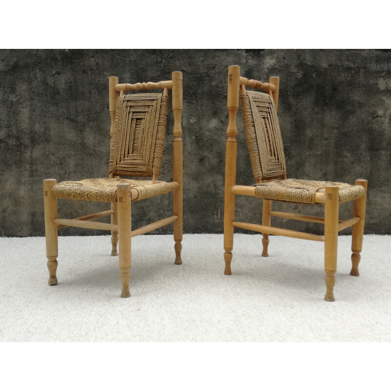 Pair of vintage chairs in wood and braided rope