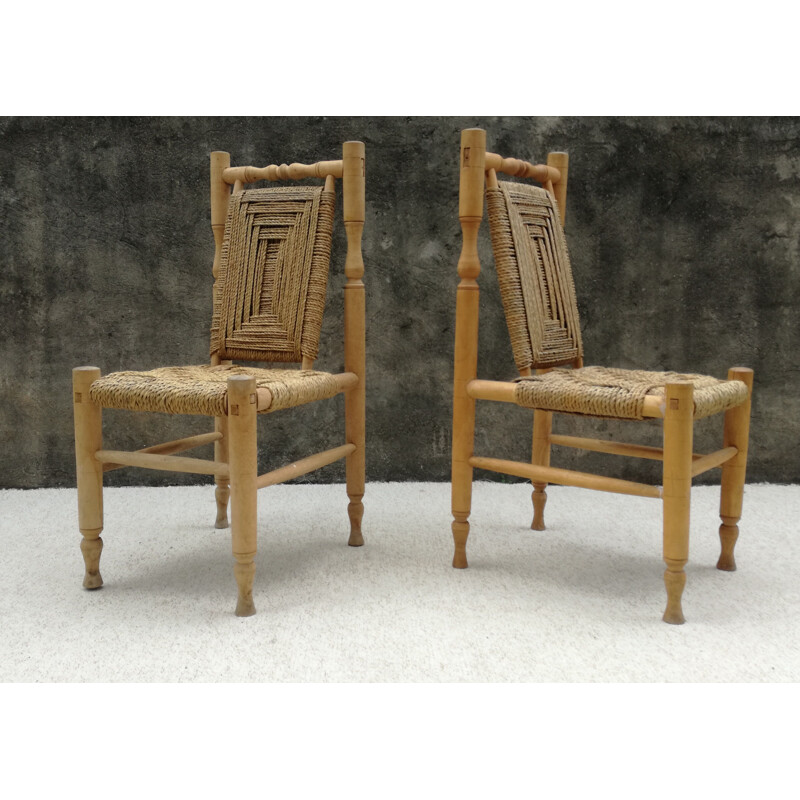 Pair of vintage chairs in wood and braided rope