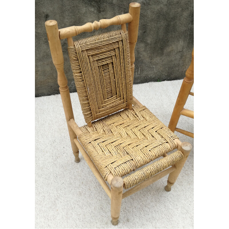 Paire de chaises vintage en bois et corde tréssée