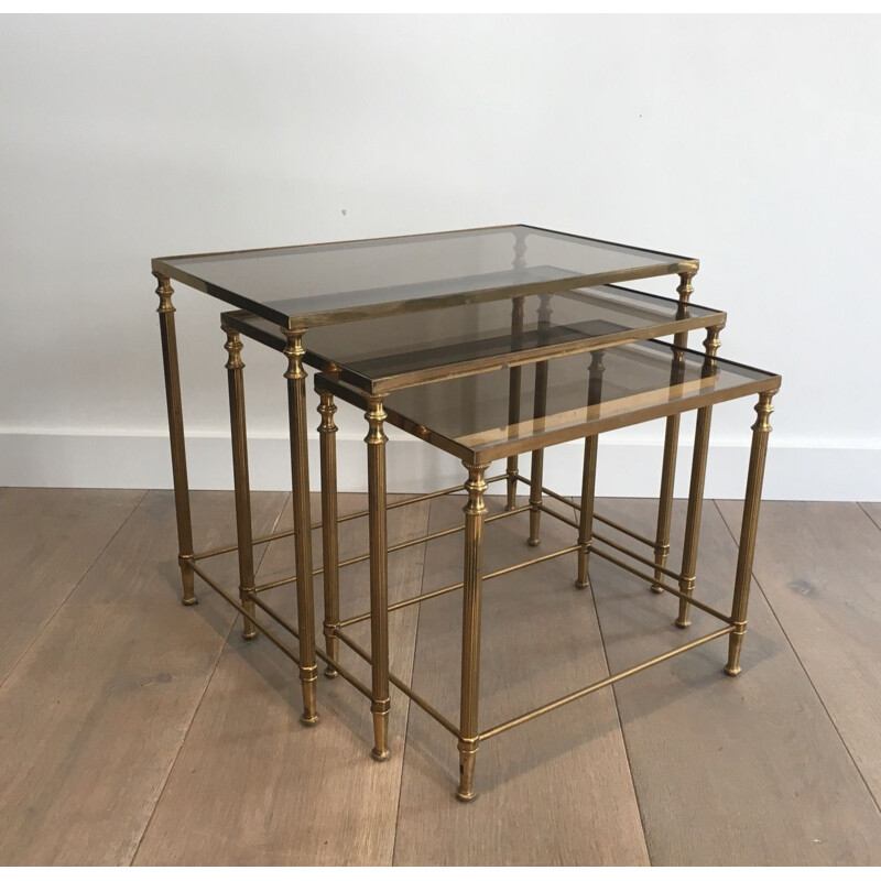 Paire de Suites de Tables gigognes vintage en Laiton 1940