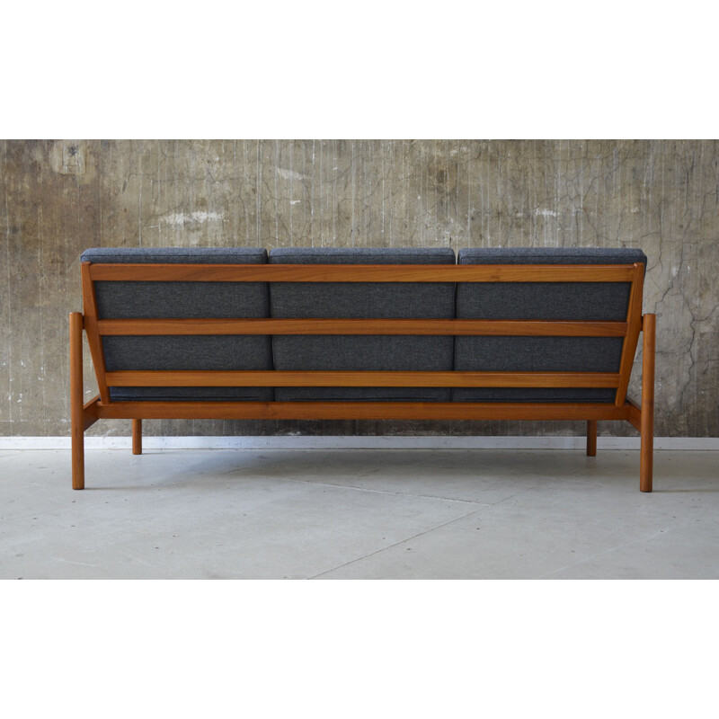 Magnus Olesen mid-century 3 seater sofa in teak and fabric, Kai KRISTIANSEN - 1960s