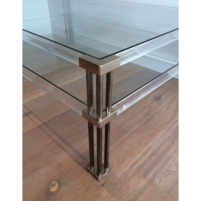 Vintage chrome and plexiglass coffee table, 1970