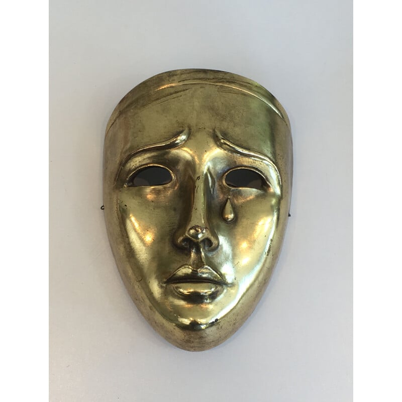 Vintage golden ceramic mask, Portugal 1970