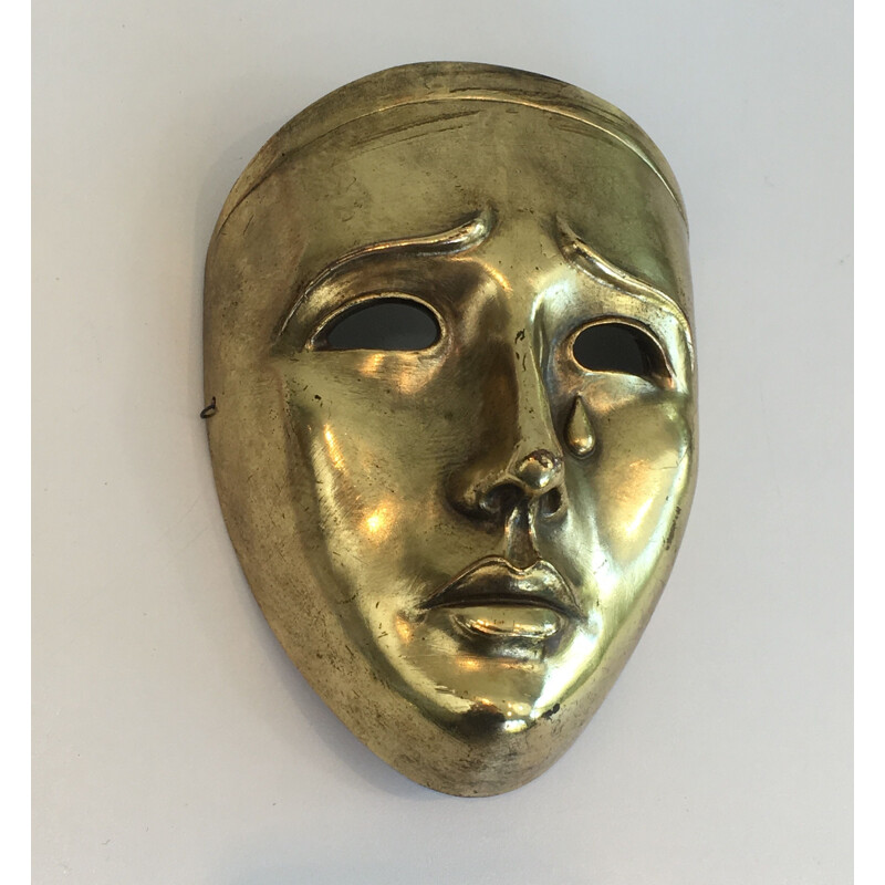 Vintage golden ceramic mask, Portugal 1970