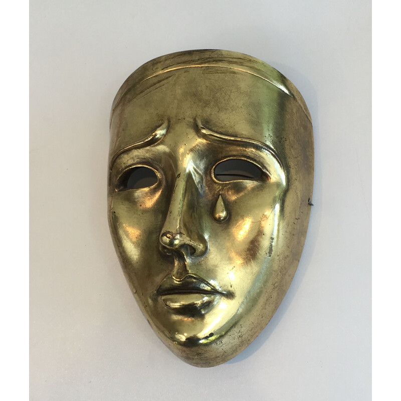 Vintage golden ceramic mask, Portugal 1970
