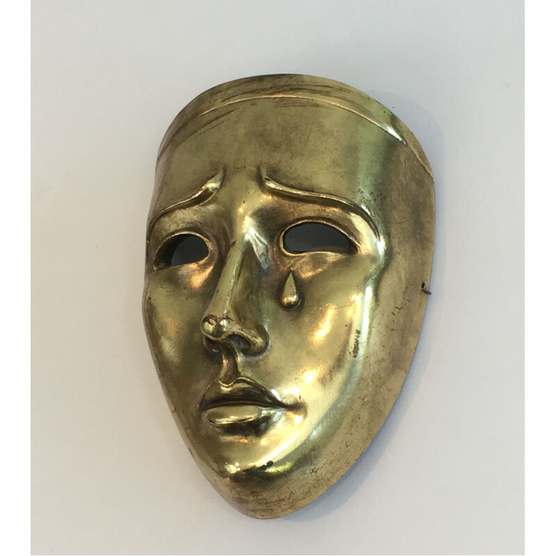 Vintage golden ceramic mask, Portugal 1970