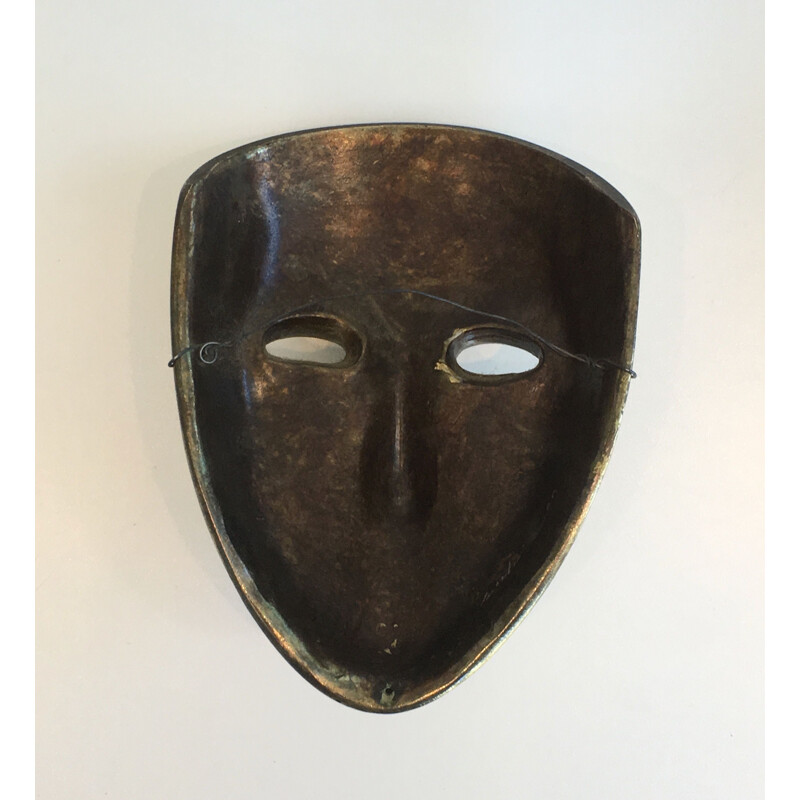 Maschera vintage in ceramica dorata, Portogallo 1970