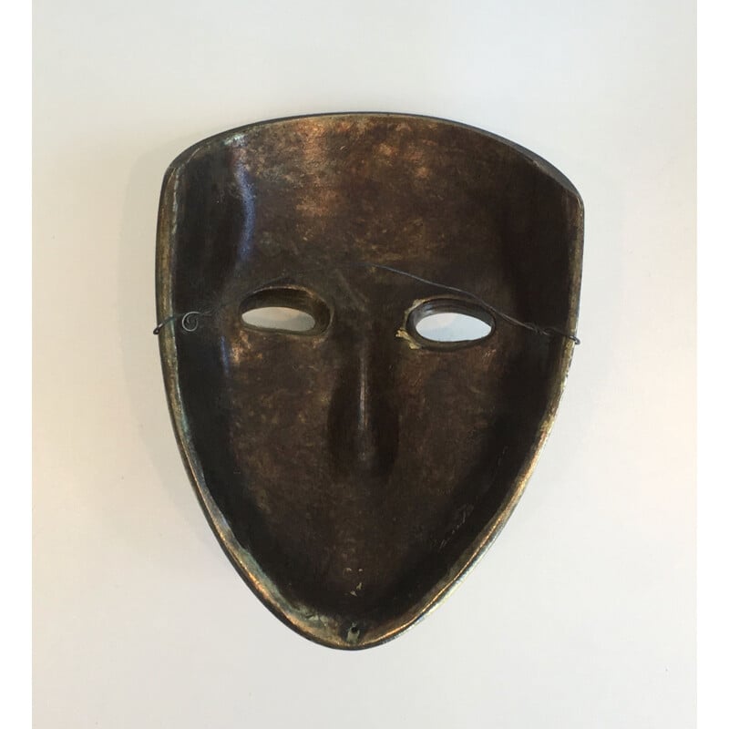 Masque vintage en céramique dorée, Portugal 1970