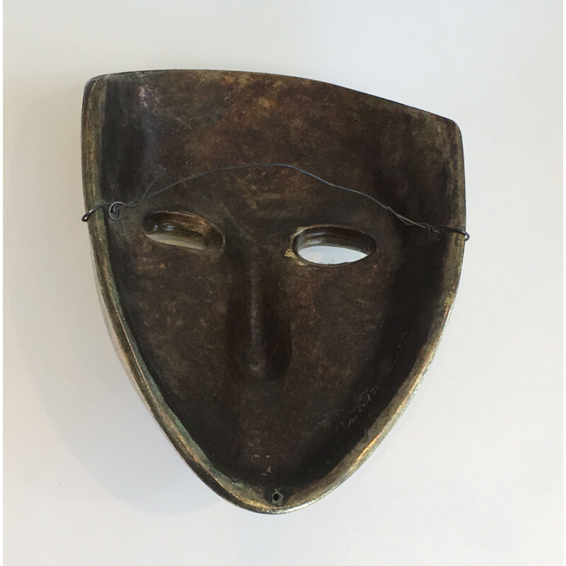 Vintage golden ceramic mask, Portugal 1970