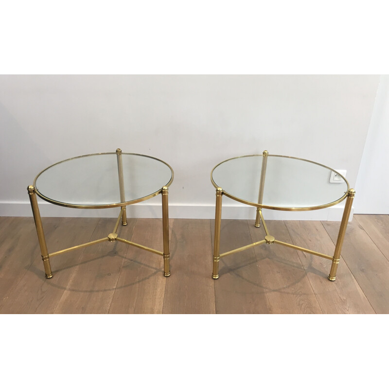 Pair of  Vintage Round Brass Sofa Ends 1970's