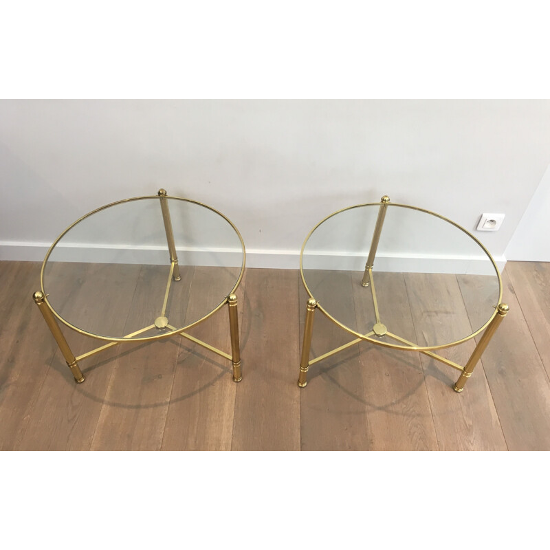 Pair of  Vintage Round Brass Sofa Ends 1970's