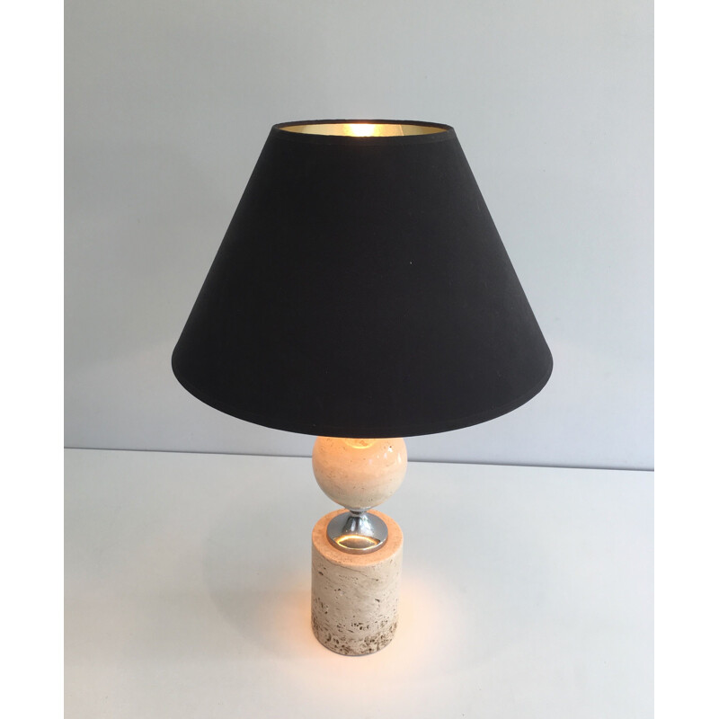 Lampe vintage en Travertin et Chrome 1970