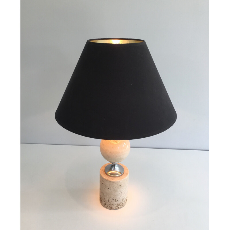 Vintage-Lampe aus Travertin und Chrom 1970