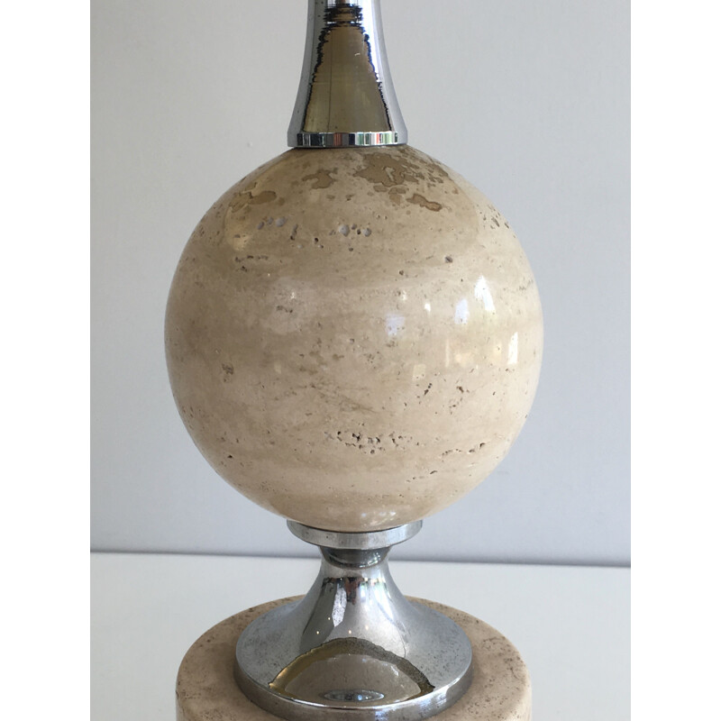 Lampada vintage in travertino e cromo 1970
